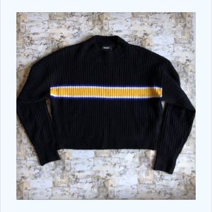 Black cropped sweater with yellow stripe
